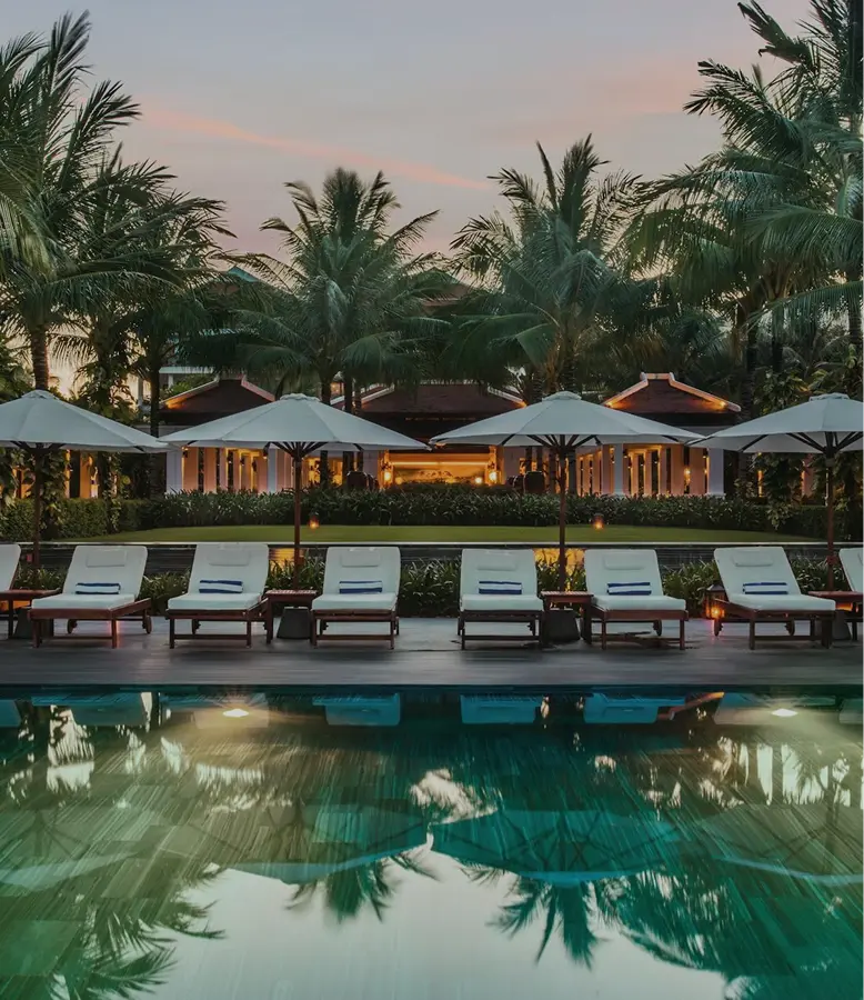 Luxury hotel poolside terrace at a five-star resort
